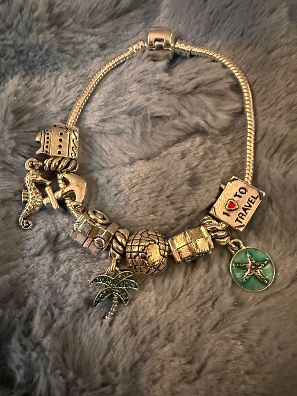 Gold-Tone Travel Charm Bracelet with Green Starfish Accent - Picture 4 of 5